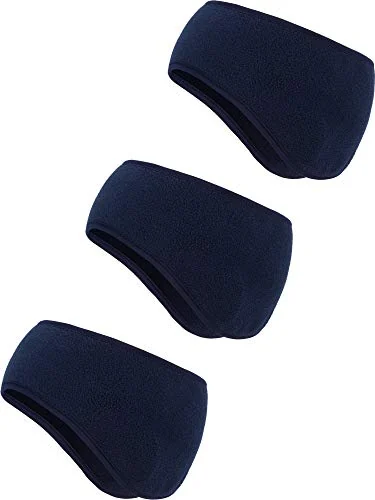 Lot de 3 cache-oreilles bandeau polaire pour femme, bleu marine, photo du produit