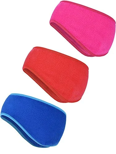 Lot de 3 cache-oreilles bandeau polaire pour femme, bleu, rouge, rosé, photo du produit