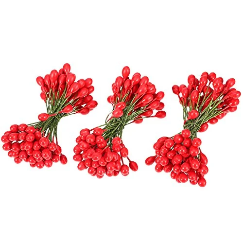 300 baies de houx artificielles sur 150 tiges, rouge, photo du produit