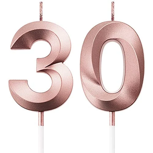 Bougies chiffres 30e anniversaire, or rose, photo du produit