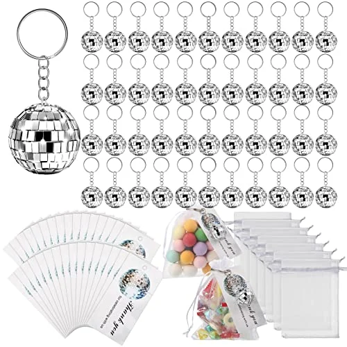 Lot de 36 porte-clés mini boule disco à miroirs, argenté, photo du produit