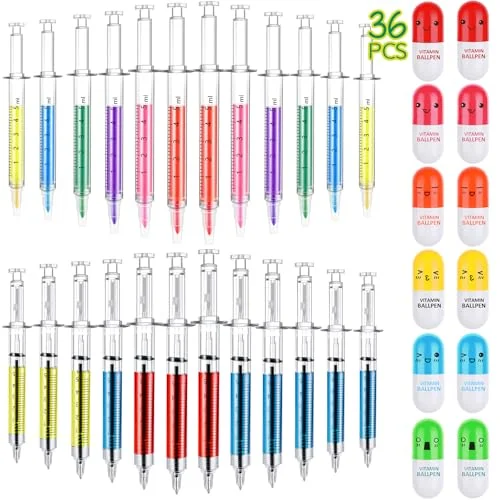 Lot de 36 stylos-seringues et surligneurs-pilules, multicolore, photo du produit