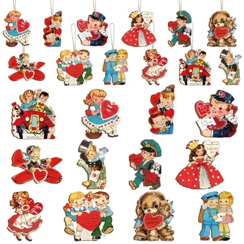 Lot de 36 décorations rétro en bois pour la Saint-Valentin, rouge, photo du produit