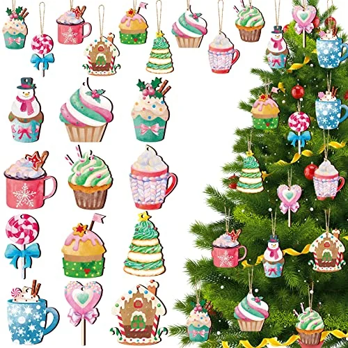 Lot de 36 décorations de Noël en bois, marron, photo du produit