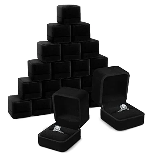 Lot de 36 écrins à bague en velours pour mariage, noir, photo du produit