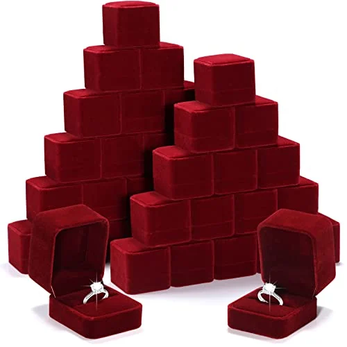 Lot de 36 écrins à bague en velours pour mariage, rouge, photo du produit
