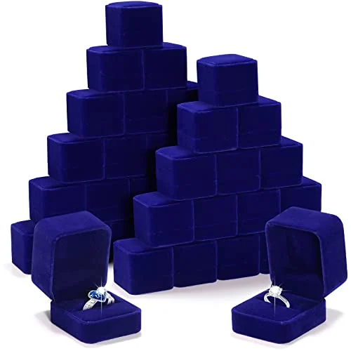 Lot de 36 écrins à bague en velours pour mariage, bleu roi, photo du produit