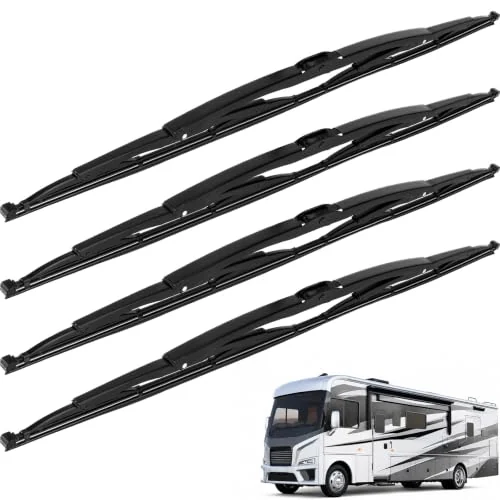 Lot de 4 balais d'essuie-glace 81 cm pour camping-car, noir, photo du produit