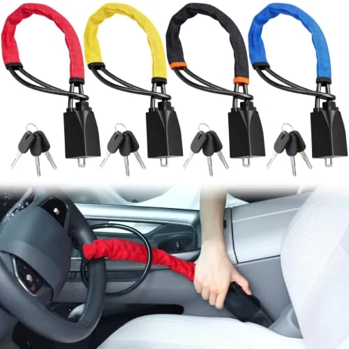 Lot de 4 antivols de volant à ceinture de sécurité, rouge, noir, bleu, jaune et, photo du produit