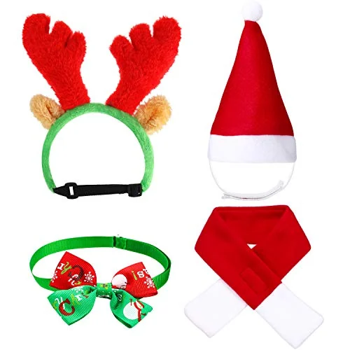 Lot de 4 bonnets de Noël pour chat et chien, rouge, photo du produit