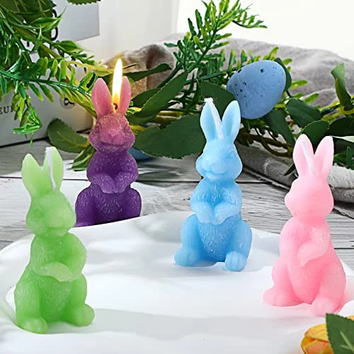 Coffret de 4 bougies lapin de Pâques, violet clair, bleu clair, vert clair, rose clair, photo du produit