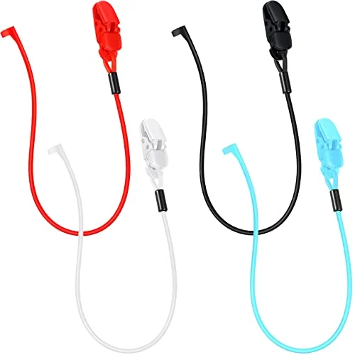 Lot de 4 clips pour appareil auditif, noir, blanc, bleu, rouge, photo du produit