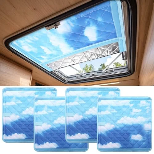 Lot de 4 housses isolantes de lanterneau de camping-car 41 x 41 cm, bleu, blanc, noir, photo du produit