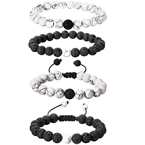 Lot de 4 bracelets de couple parfumés à sangle réglable, noir et blanc, photo du produit