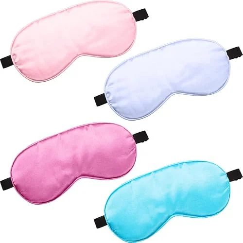 Lot de 4 masques de sommeil en satin de soie, violet, rose, bleu ciel, coloris taro, photo du produit