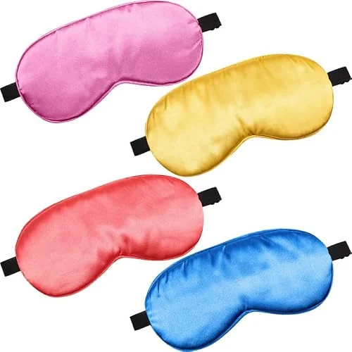 Lot de 4 masques de sommeil en satin de soie, bleu, rouge pastèque, doré, violet, photo du produit