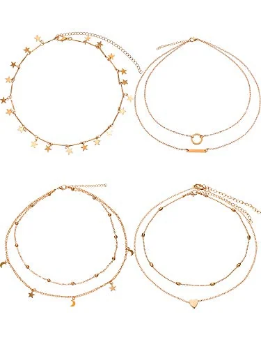Lot de 4 colliers multirangs dorés, doré, photo du produit