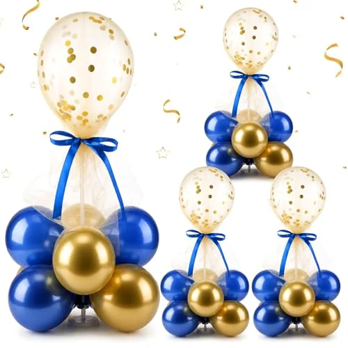 4 kits de centre de table à ballons avec support, doré et bleu, photo du produit