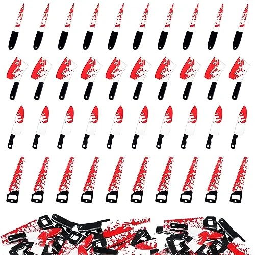 Lot de 40 breloques mini-couteaux factices d'Halloween, rouge, photo du produit