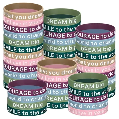 Lot de 48 bracelets caoutchouc à citations motivantes pour élèves, couleurs fraîches, photo du produit