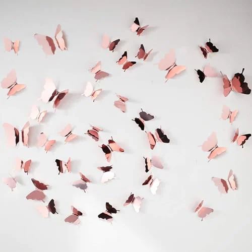 48 autocollants papillon 3D effet miroir, doré, rose, photo du produit