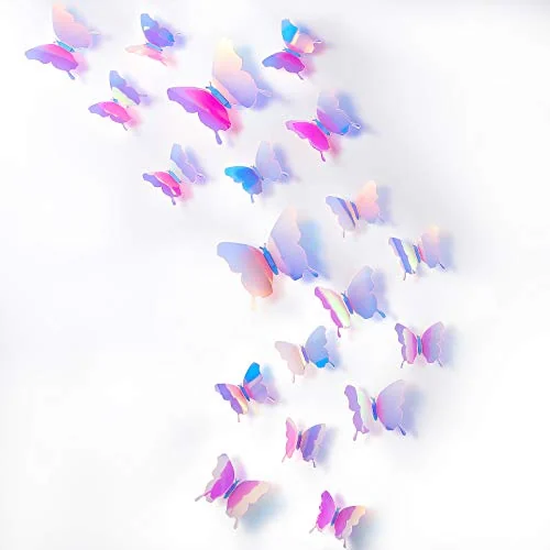 Lot de 48 papillons muraux 3D effet miroir à monter, rose transparent multicolore, photo du produit