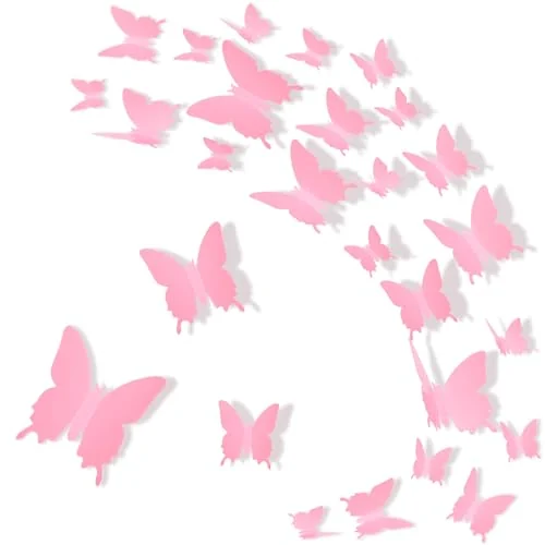 Lot de 48 papillons muraux 3D effet miroir, rose, photo du produit