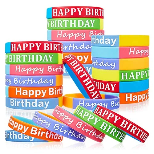 Lot de 48 bracelets anniversaire en silicone extensible, coloris mélangés, photo du produit