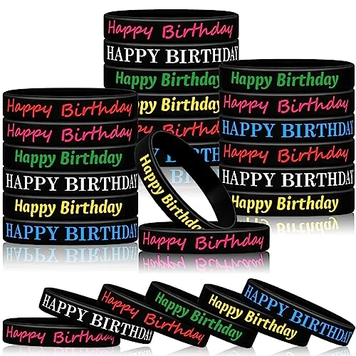 Lot de 48 bracelets anniversaire en silicone extensible, coloris mélangés, photo du produit