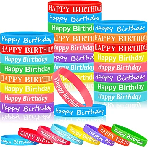 Lot de 48 bracelets anniversaire en silicone extensible, coloris multiples, photo du produit