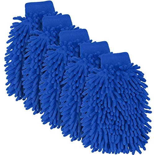 Lot de 5 gants de lavage auto microfibre chenille anti-rayures, bleu, photo du produit