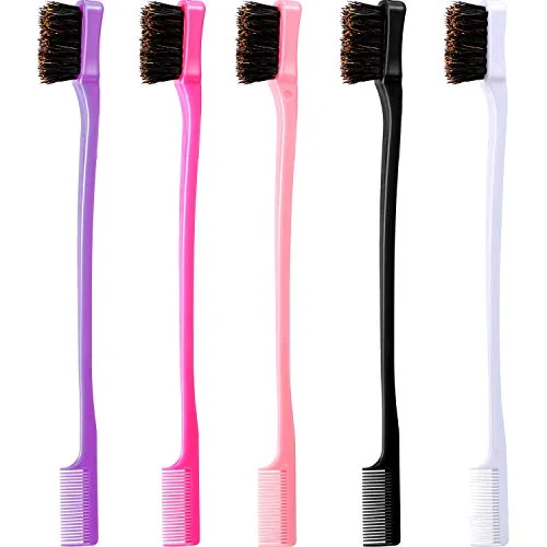 Lot de 5 brosses à baby hair double face, violet, rose, blanc, photo du produit