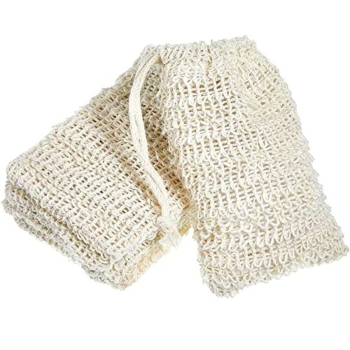 Lot de 5 pochettes à savon exfoliantes coton-lin, beige, photo du produit