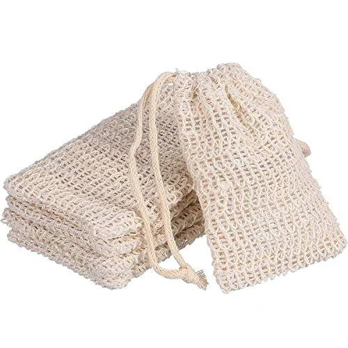 Lot de 5 pochettes à savon exfoliantes coton-lin, beige, photo du produit