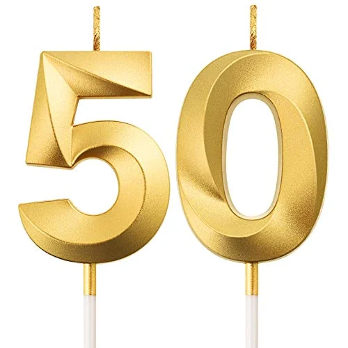 Bougies chiffres 50e et 5e anniversaire, doré, photo du produit
