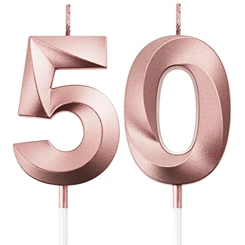 Bougies chiffres 50e et 5e anniversaire, or rose, photo du produit