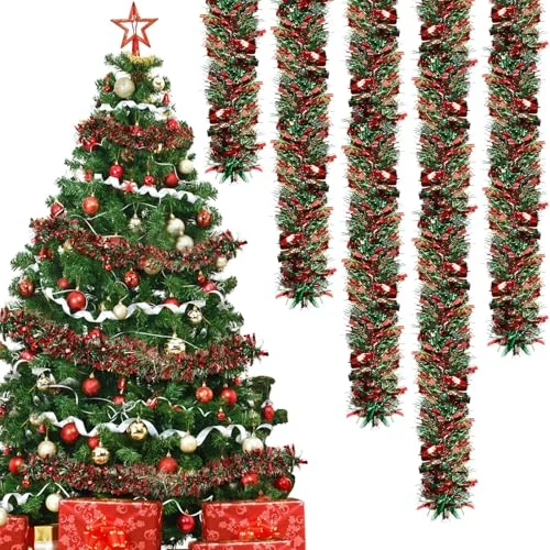 Lot de 6 guirlandes de Noël scintillantes de 12 m, rouge et vert mélangés, photo du produit