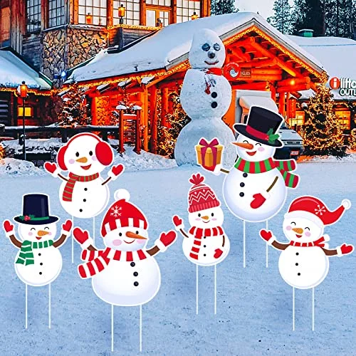 Lot de 6 panneaux de jardin bonhomme de neige, photo du produit