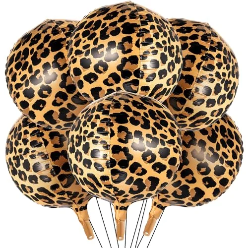 Lot de 6 ballons aluminium imprimé léopard et guépard 56 cm, métallisé, photo du produit