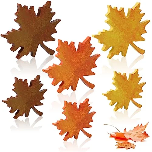 Lot de 6 feuilles d'automne décoratives en bois, marron, photo du produit