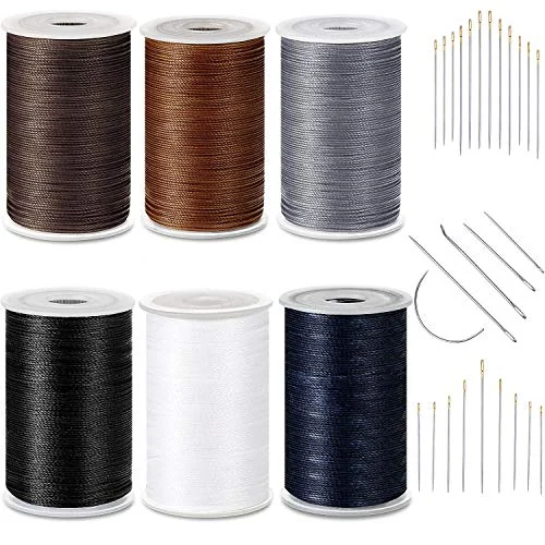 6 bobines de fil ciré haute résistance pour tapisserie, blanc, noir, gris clair, bleu foncé, kaki, café, photo du produit