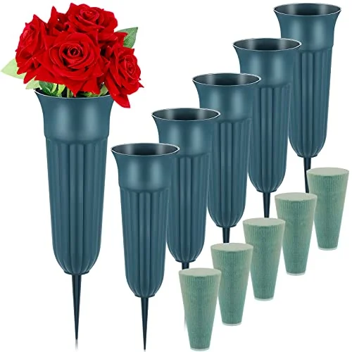 6 grands vases de cimetière à piquer, vert foncé, photo du produit
