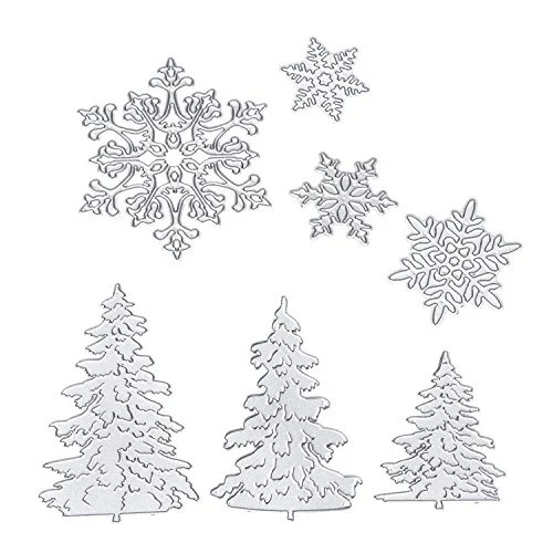 Lot de 7 matrices de découpe métalliques sapins et flocons, photo du produit