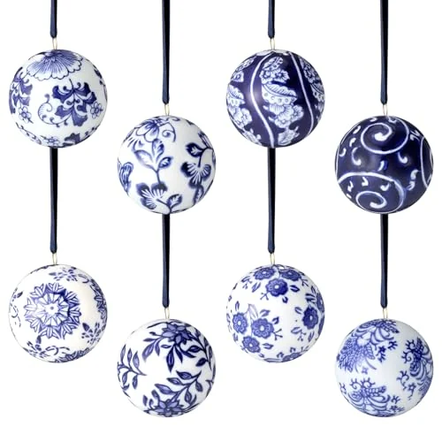 Lot de 8 boules de Noël en porcelaine chinoiserie 6 cm, bleu, photo du produit