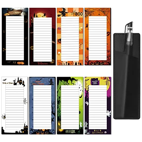Lot de 8 blocs-notes magnétiques d'Halloween avec stylo en cuir PU, halloween, photo du produit