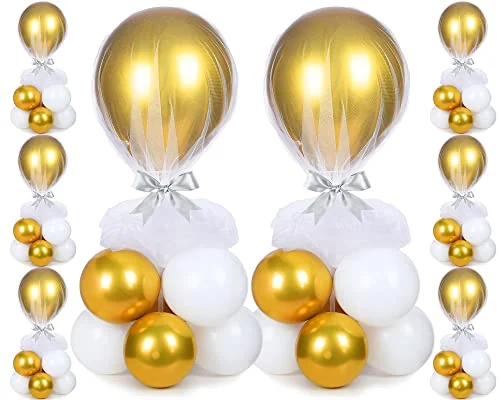 8 kits de centre de table à ballons, doré et blanc, photo du produit