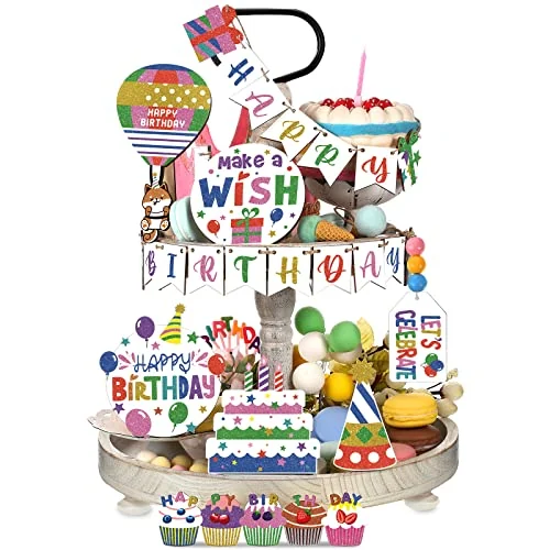 Lot de 9 décors d'anniversaire pour plateau à étages, multicolore, photo du produit
