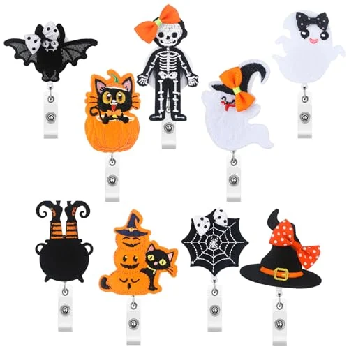 Lot de 9 enrouleurs de badge d'Halloween à clip, transparent, photo du produit