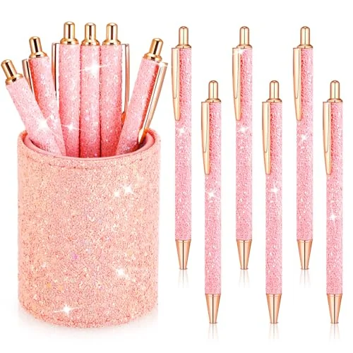 Pot à crayons à sequins avec 6 stylos à sequins, rose clair, photo du produit