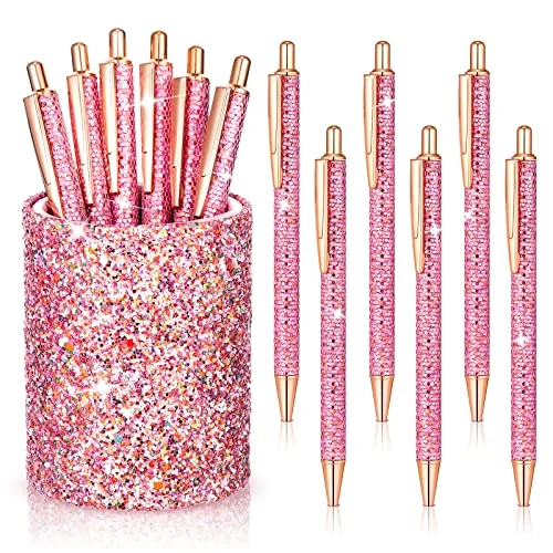 Pot à crayons à sequins avec 6 stylos à sequins, rose, photo du produit